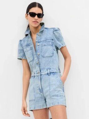 Gap Denim Romper Light Wash Puff Sleeve - Size 4 Tall